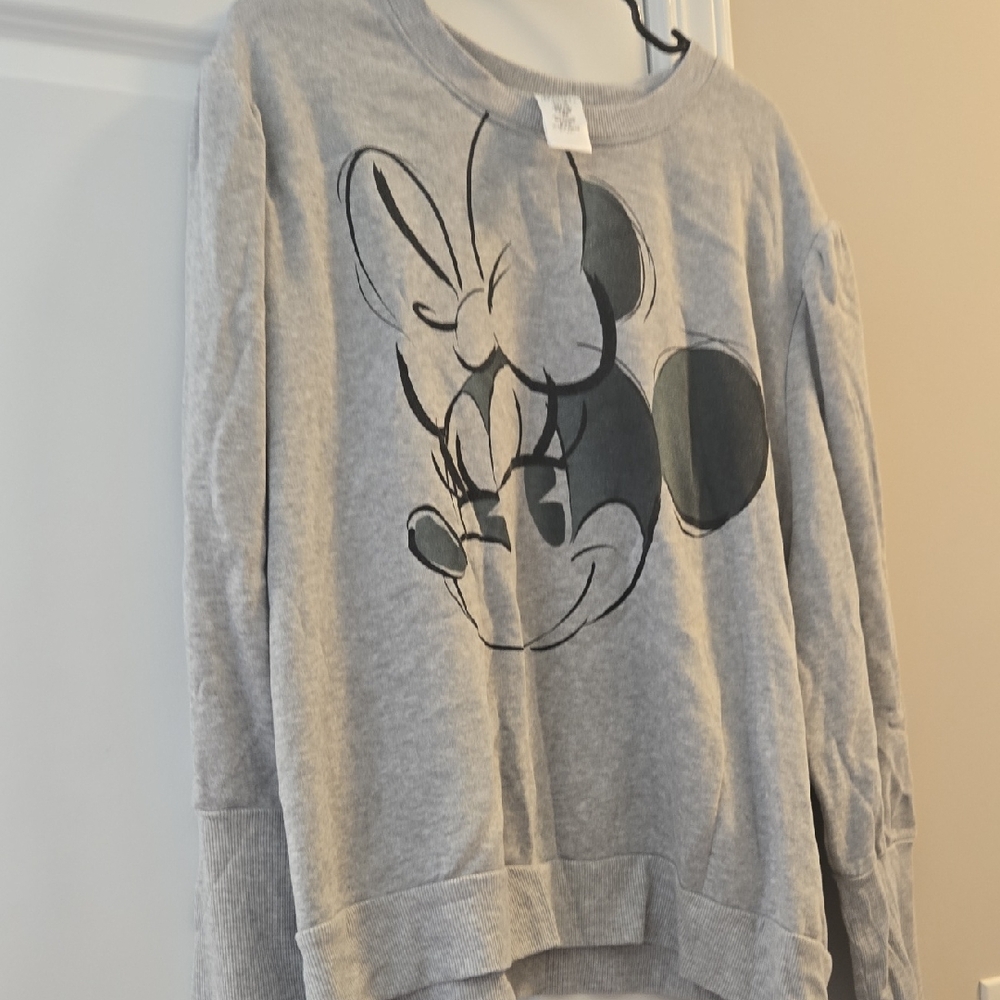 Disney Women's Heather Gray Minnie Mouse Crew Neck Sweater